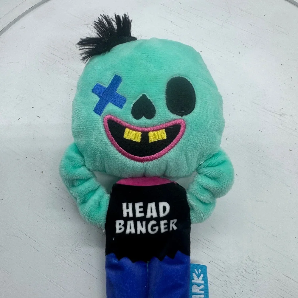 Bark Box Head Banger Zombie Plush Squeaky Dog Toy Teal Monster 217595